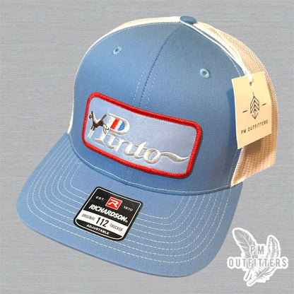 Retro Ford Pinto Trucker Hat - Columbia Blue & White Richardson 112