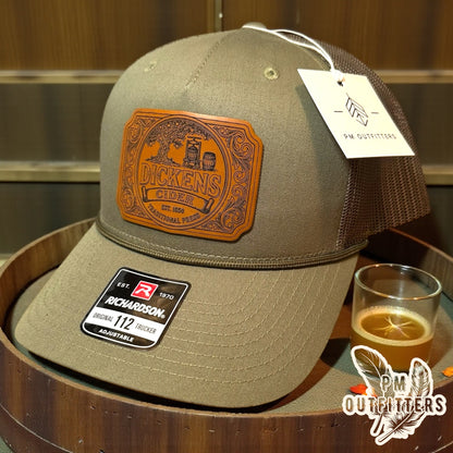 Dickens Cider Trucker Hat - Custom Leatherette Patch Richardson 112 Rope Hat | Loden Green Humor Cap