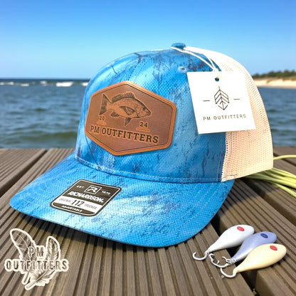 PM Outfitters Custom Logo Red Snapper Patch | Realtree Fishing Richardson 112 Trucker Hat