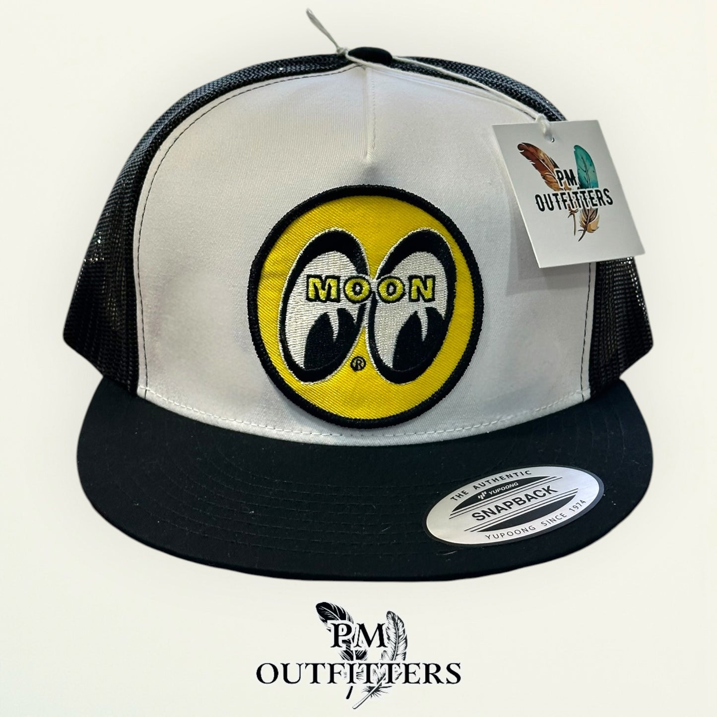Mooneyes Speed Equipment Hat | Yupoong 6006 White & Black Flatbill