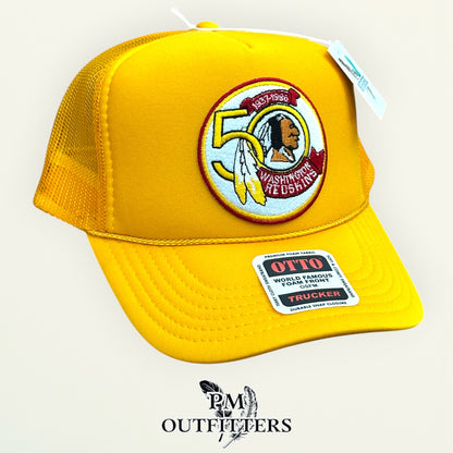 PM Outfitters Washington Redskins 50th Anniversary embroidered patch Otto foam front rope gold trucker hat