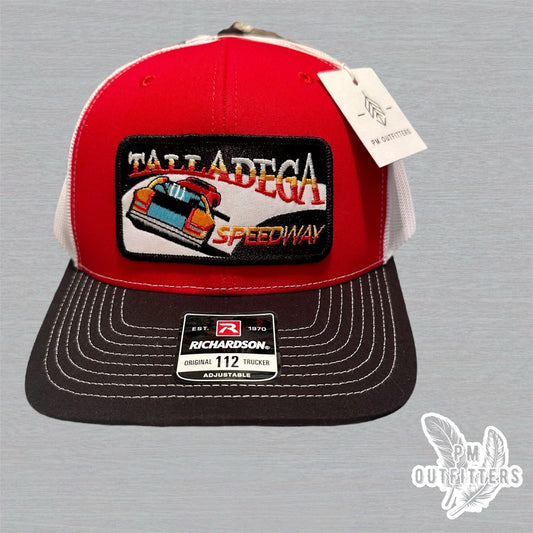 Retro Talladega Speedway Patch Richardson 112 Black Red White Trucker Hat
