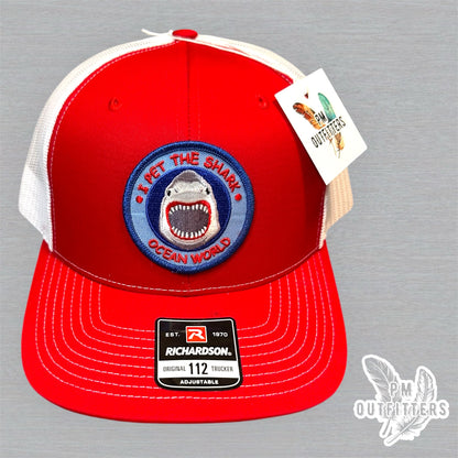 Vintage "I Pet The Shark" Ocean World Patch Trucker Hat - Richardson 112 Red White