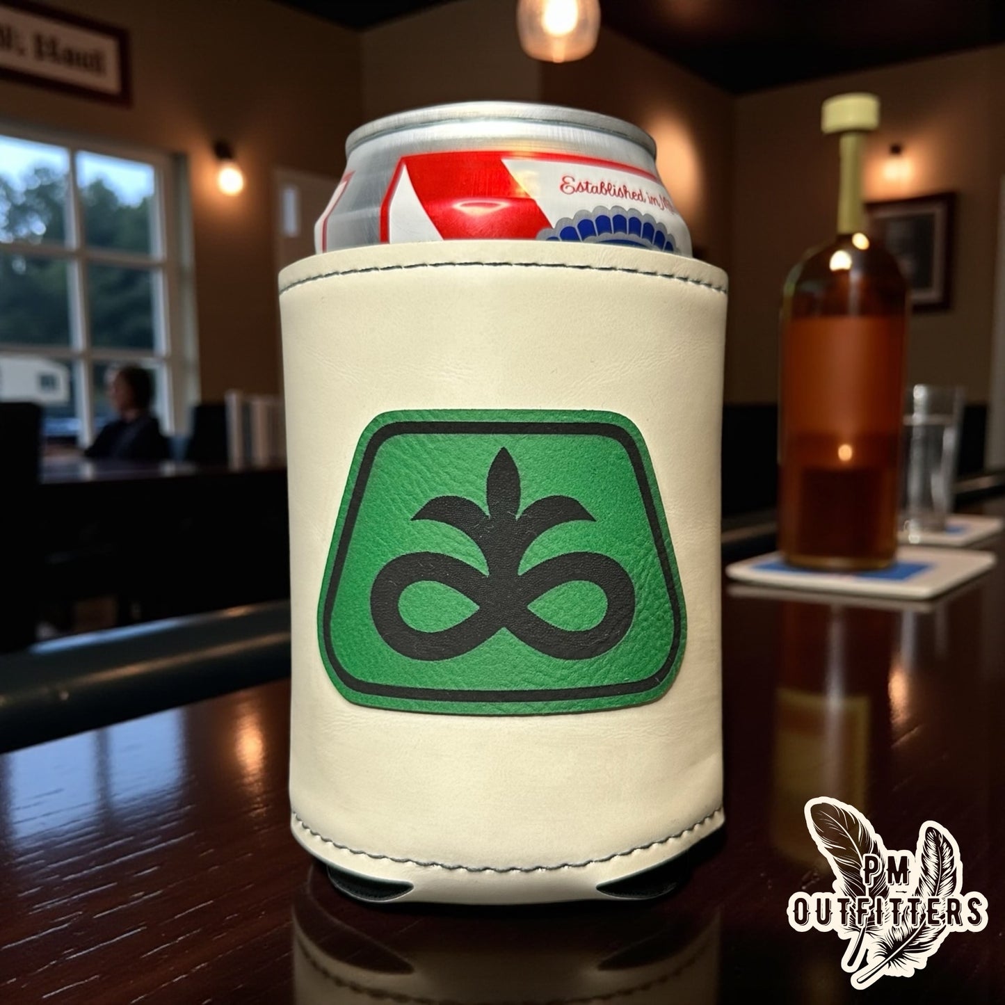 PM Outfitters Custom Laser Engraved Pioneer Seed Premium Leatherette Can Koozie
