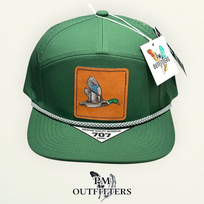 Close-up of the hand-painted mallard duck patch showing brushwork detail, PM Outfitters True Originals