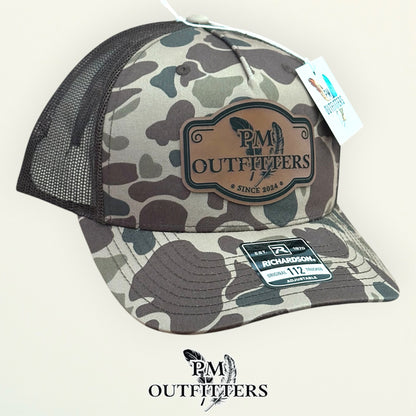 PM Outfitters trucker hat black mesh back Bark Duck camo Richardson 112