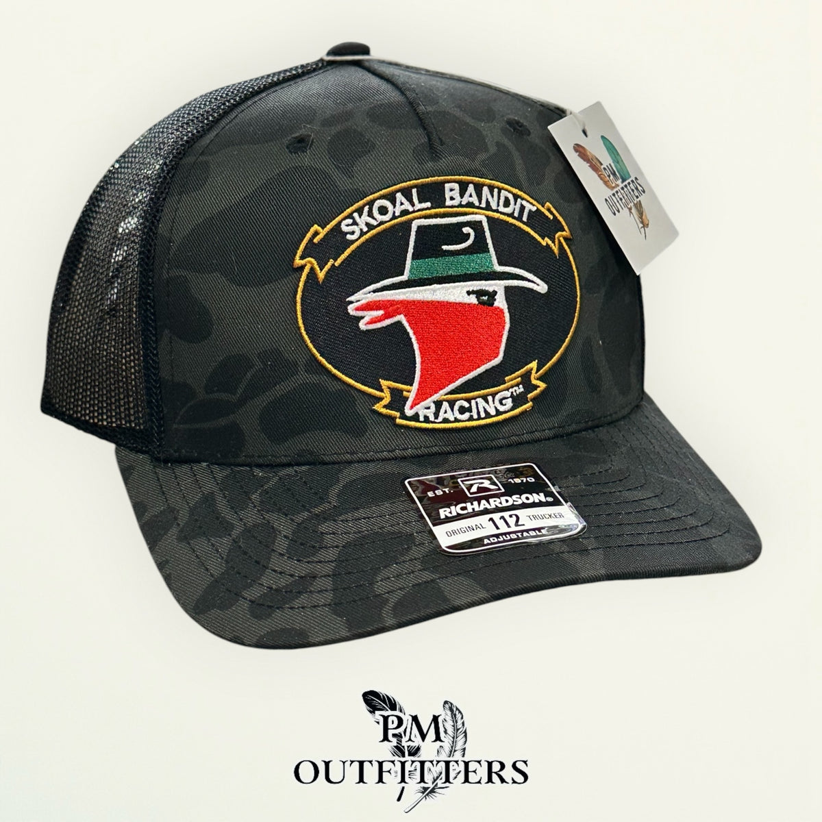 Skoal Bandit Racing trucker hat profile view Sable Duck camo brim