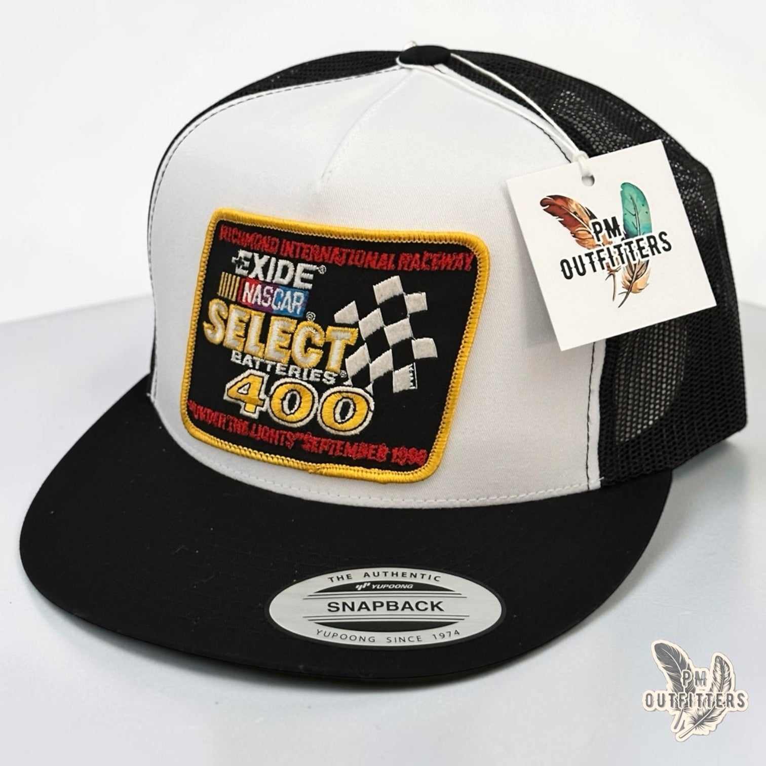PM Outfitters vintage 1998 NASCAR Exide Richmond 400 authentic vintage patch Yupoong 6006 white black