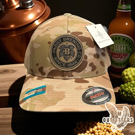 Retro Pabst Beer Custom Design FlexFit Camo Trucker Hat