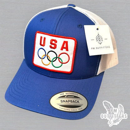 Team USA Olympics Trucker Hat - Retro Patch YP Classics 6601 Blue White