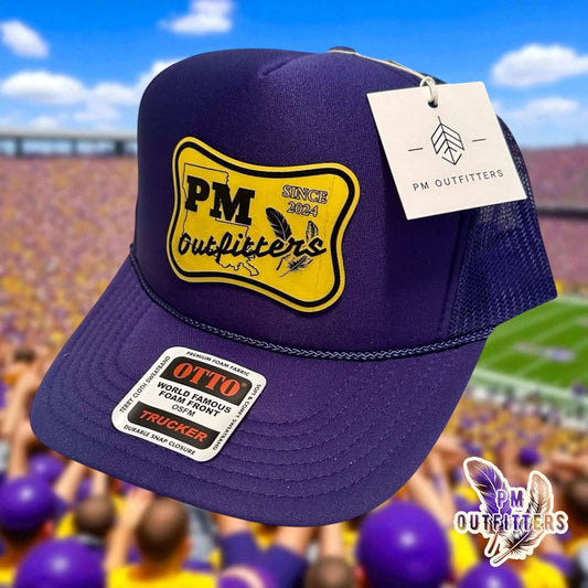 PM Outfitters LSU Logo Design Foam Front Rope Trucker Hat