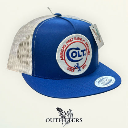 Colt Firearms Hat | Yupoong 6006 Blue & White Flatbill | Since 1836