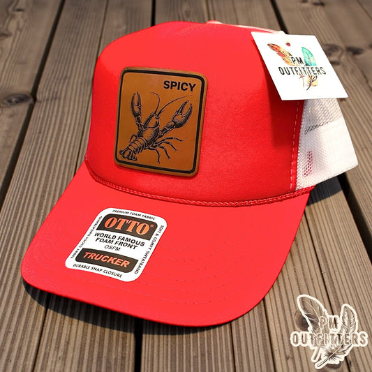 Spicy Crawfish Laser Engraved Patch Hat | Otto Foam Rope Trucker Red White | PM Outfitters Exclusive Design