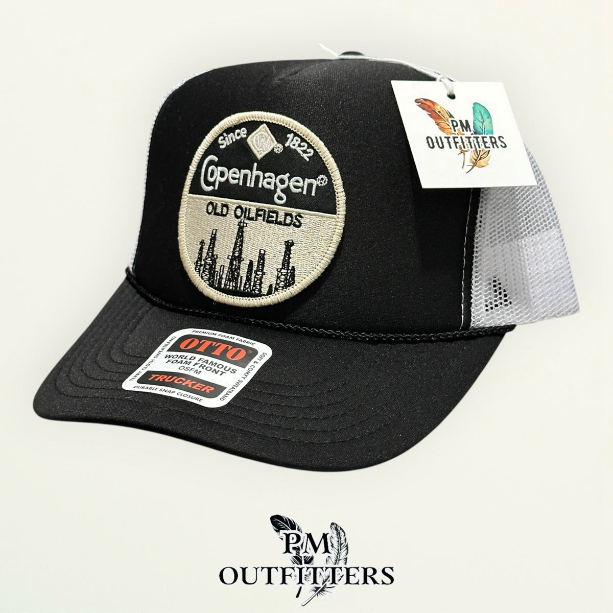 Copenhagen Old Oilfields trucker hat profile view black foam front rope brim