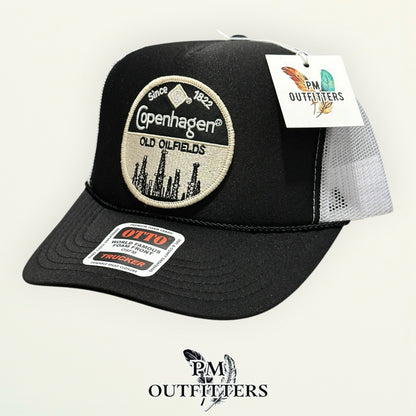 Copenhagen Old Oilfields trucker hat profile view black foam front rope brim