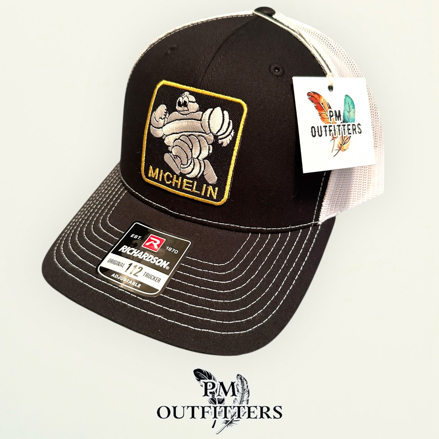 Michelin Man Trucker Hat — Retro Embroidered Patch | Richardson 112 Black White