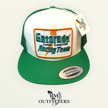 Gatorade Racing Team Trucker Hat — PM Outfitters Retro Patch | Yupoong Flat Bill White Green NASCAR Sponsorship Heritage