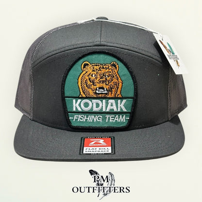 Kodiak Fishing Team Flat Bill Hat – PM Outfitters Retro Patch | Richardson 168 Charcoal Tobacco & Outdoor Heritage