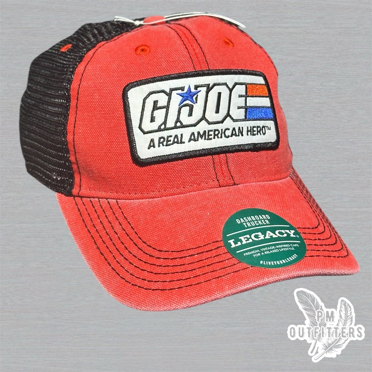 Red & Black Legacy Dashboard Trucker Hat – Embroidered G.I. Joe Patch | Retro Mesh Cap