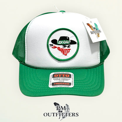 Skoal Bandit patch detail masked cowboy circular embroidered trucker hat