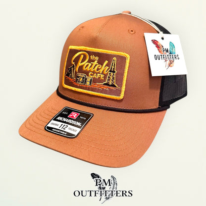 The Patch Cafe Oilfield Trucker Hat | Richardson 112 Rope | Caramel Black | Landman Hat