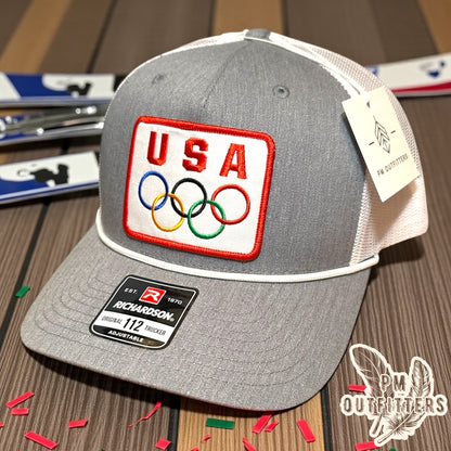 Vintage USA Olympics Rope Trucker Hat - Heather Gray & White Richardson 112