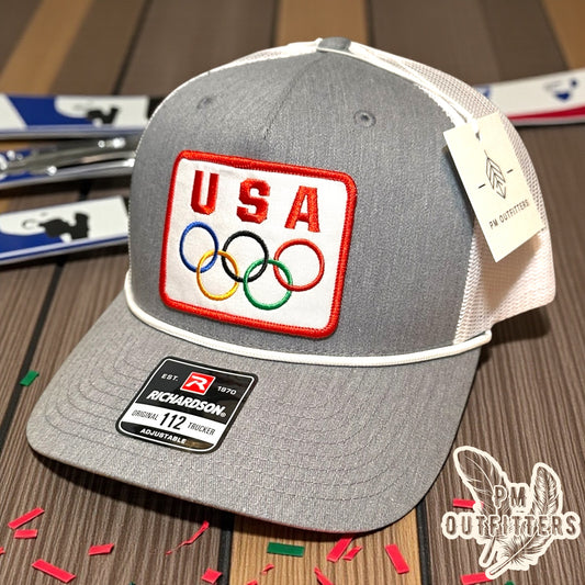 Vintage USA Olympics Rope Trucker Hat - Heather Gray & White Richardson 112