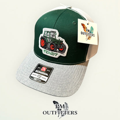Fendt Tractor Trucker Hat — PM Outfitters Retro Patch | Richardson 112 Green Gray White Farm Heritage