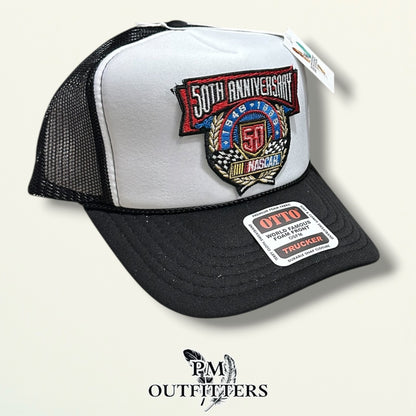 NASCAR 50th Anniversary Trucker Hat – PM Outfitters True Vintage Patch | Otto Foam Rope Black & White
