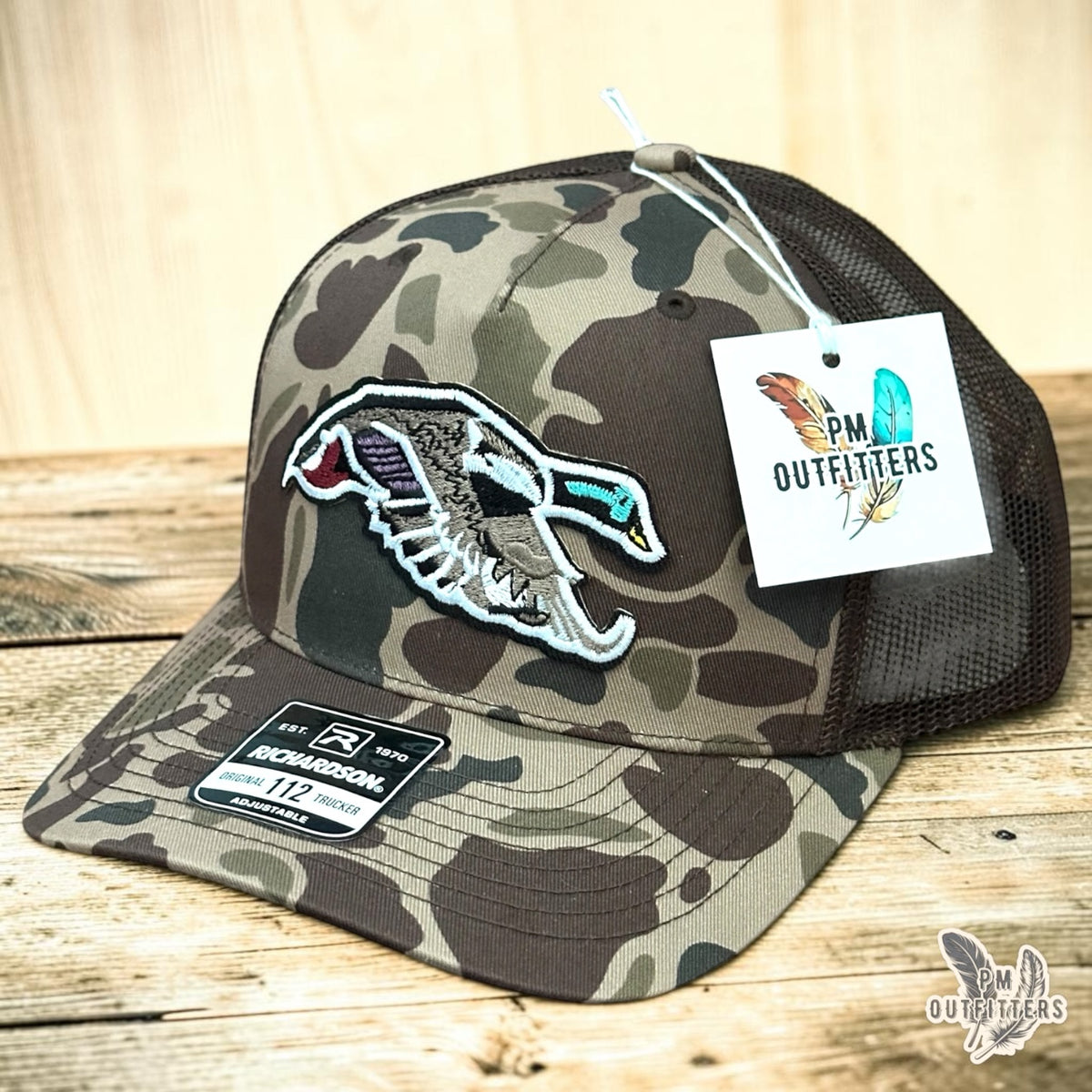 PM Outfitters Mallard Duck trucker hat Bark Duck camo Richardson 112 mallard patch