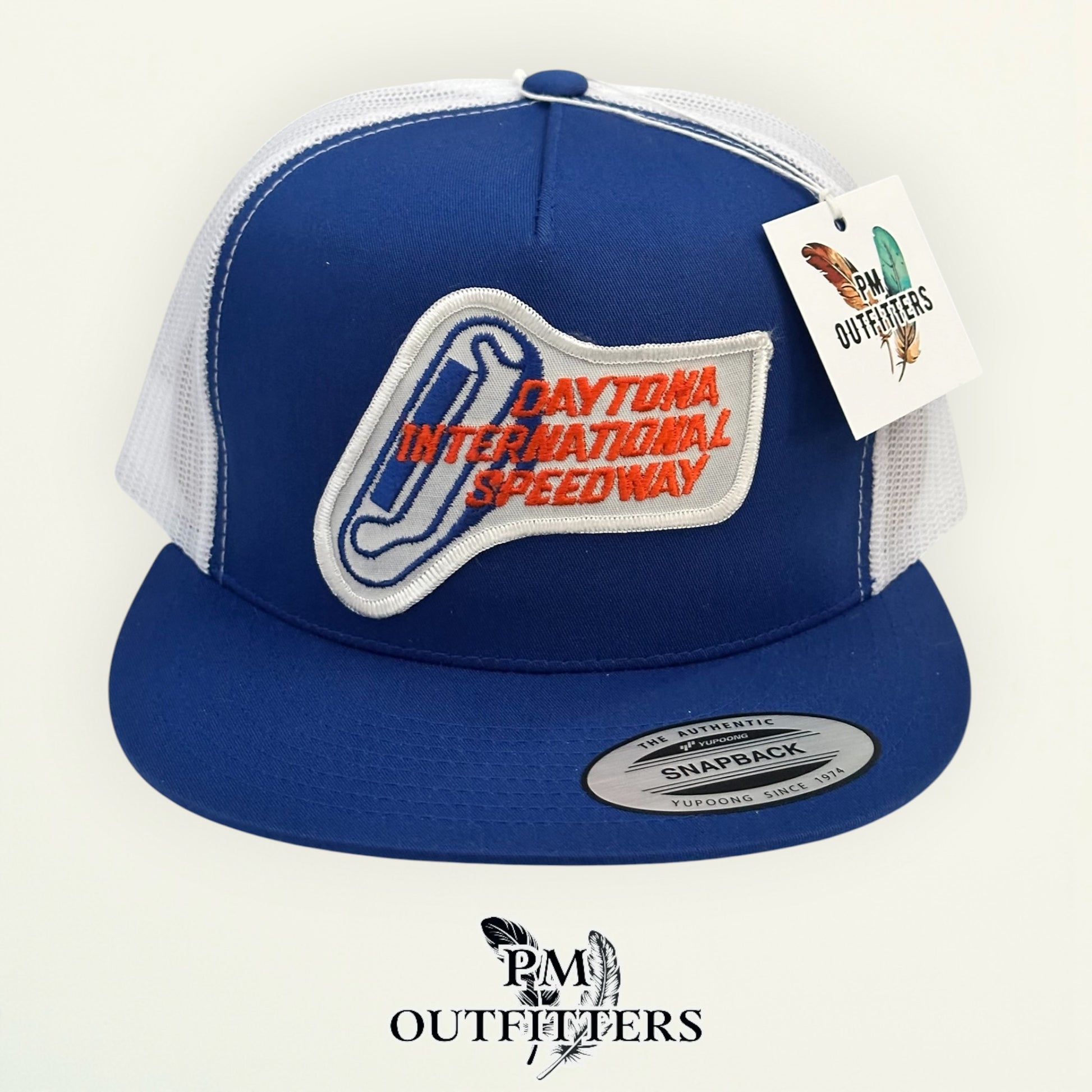 PM Outfitters vintage Daytona International Speedway authentic vintage patch Yupoong 6006 blue white