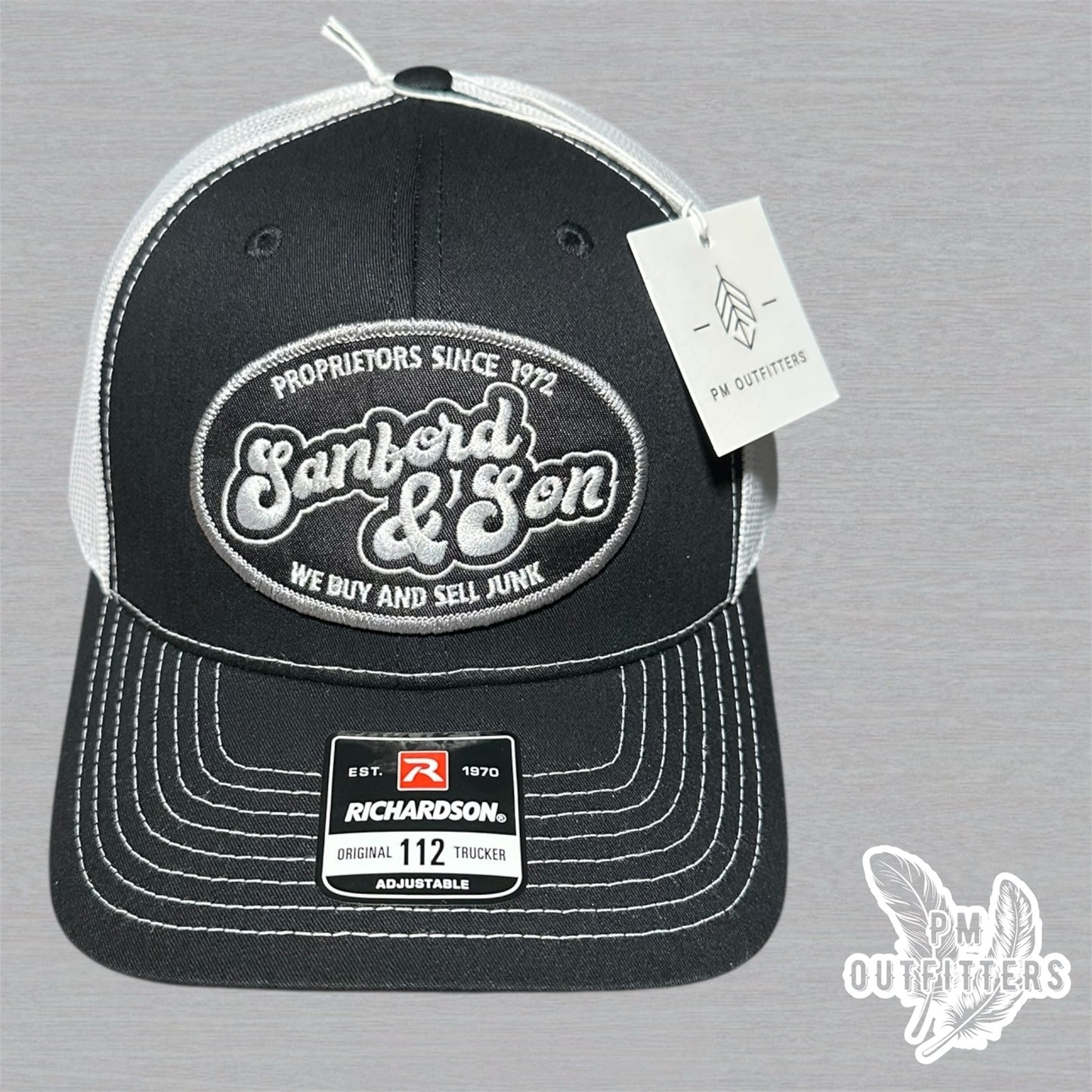 Retro Sanford & Son Embroidered Patch Black & White Richardson 112 Trucker Hat