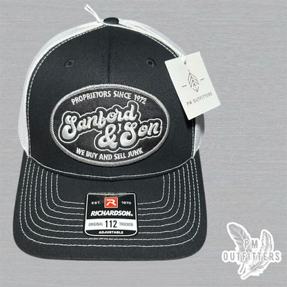Retro Sanford & Son Embroidered Patch Black & White Richardson 112 Trucker Hat