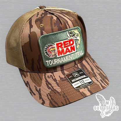 Red Man Chewing Tobacco Tournament Trail Patch Hat | Richardson 112 Mossy Oak Bottomland