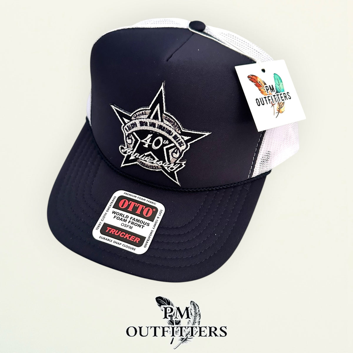 PM Outfitters Dallas Cowboys 40th Anniversary embroidered patch Otto foam front rope navy white trucker hat