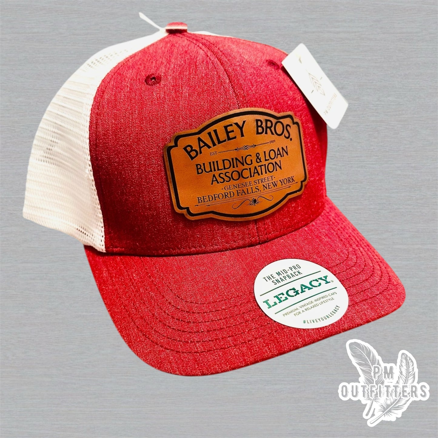 Custom Bailey Brothers Building & Loan Patch Hat – Maroon & White Legacy Mid-Pro Snapback | PM Outfitters