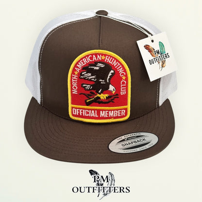 PM Outfitters vintage North American Hunting Club official member authentic vintage patch Yupoong 6006 brown white