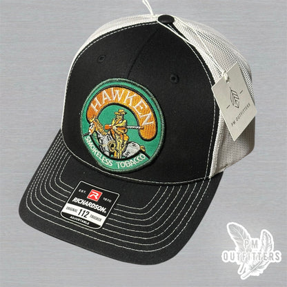 Hawken Smokeless Tobacco Embroidered Patch Black & White Richardson 112 Trucker Hat