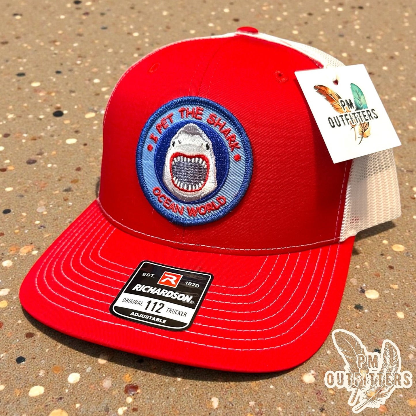 Vintage "I Pet The Shark" Ocean World Patch Trucker Hat - Richardson 112 Red White