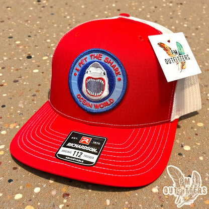 Vintage "I Pet The Shark" Ocean World Patch Trucker Hat - Richardson 112 Red White
