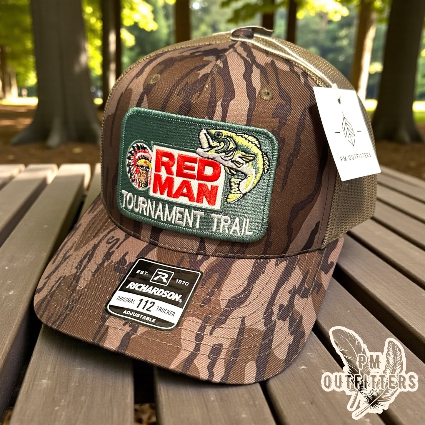 Red Man Chewing Tobacco Tournament Trail Patch Hat | Richardson 112 Mossy Oak Bottomland