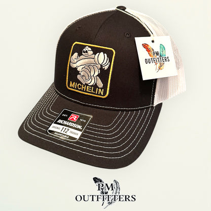 Michelin Man Trucker Hat — Retro Embroidered Patch | Richardson 112 Black White