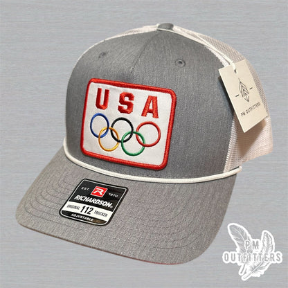 Vintage USA Olympics Rope Trucker Hat - Heather Gray & White Richardson 112