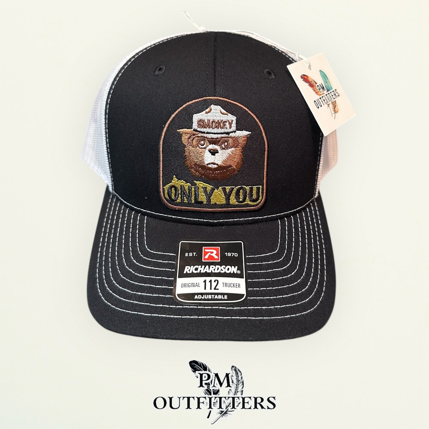 Smokey Bear Only You Trucker Hat — PM Outfitters Retro Patch | Richardson 112 Black White
