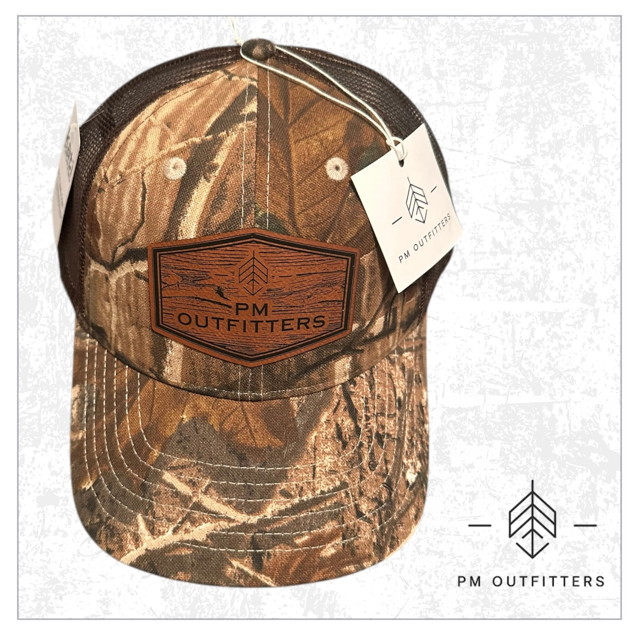 PM Outfitters Wood Grain Logo Camo Meshback Cap