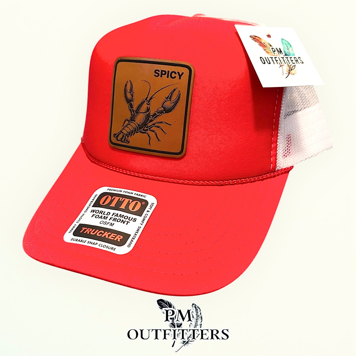 Spicy Crawfish Laser Engraved Patch Hat | Otto Foam Rope Trucker Red White | PM Outfitters Exclusive Design