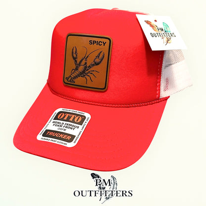 Spicy Crawfish Laser Engraved Patch Hat | Otto Foam Rope Trucker Red White | PM Outfitters Exclusive Design