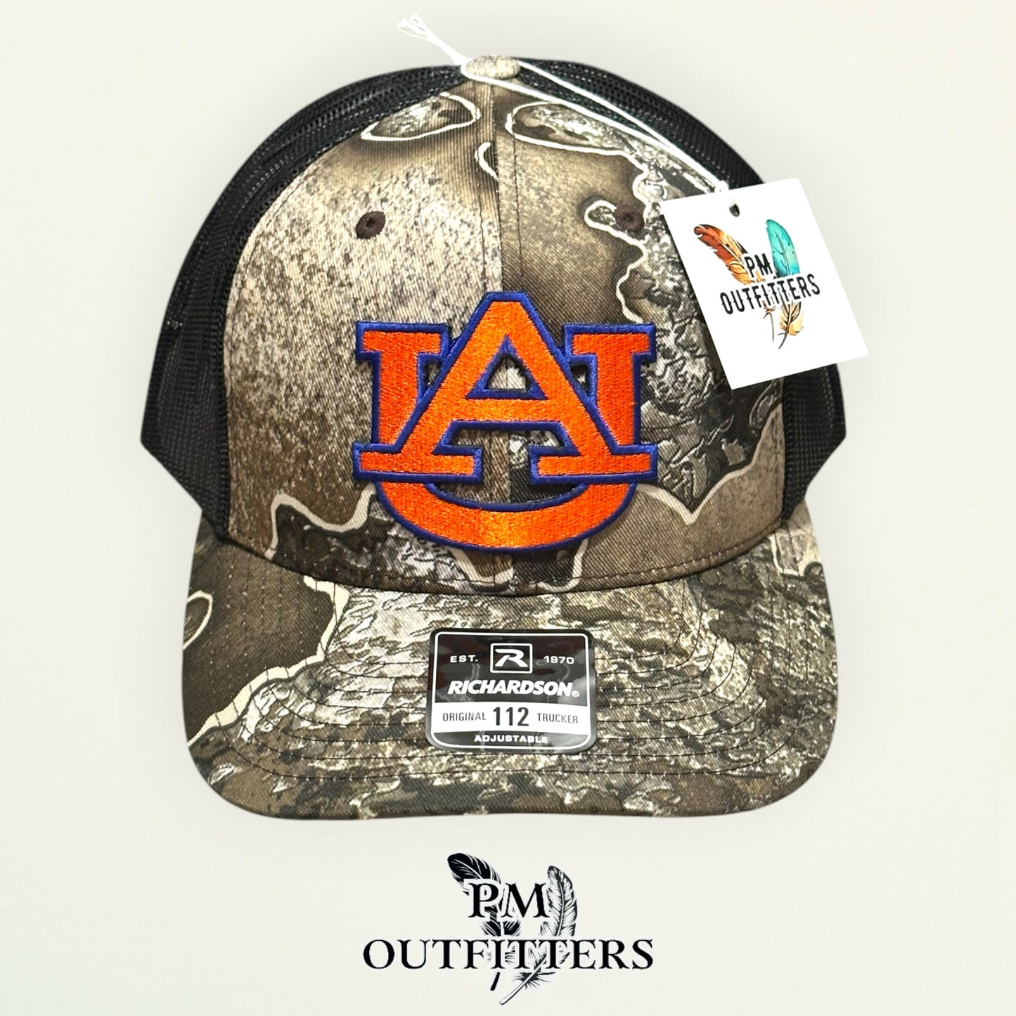 Auburn Tigers AU Logo Trucker Hat | PM Outfitters Richardson 112 Realtree Excape Camo | War Eagle
