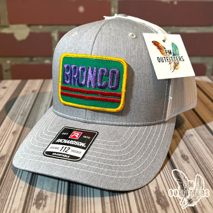 Ford Bronco Vintage Patch Trucker Hat - Richardson 112 Heather Gray White