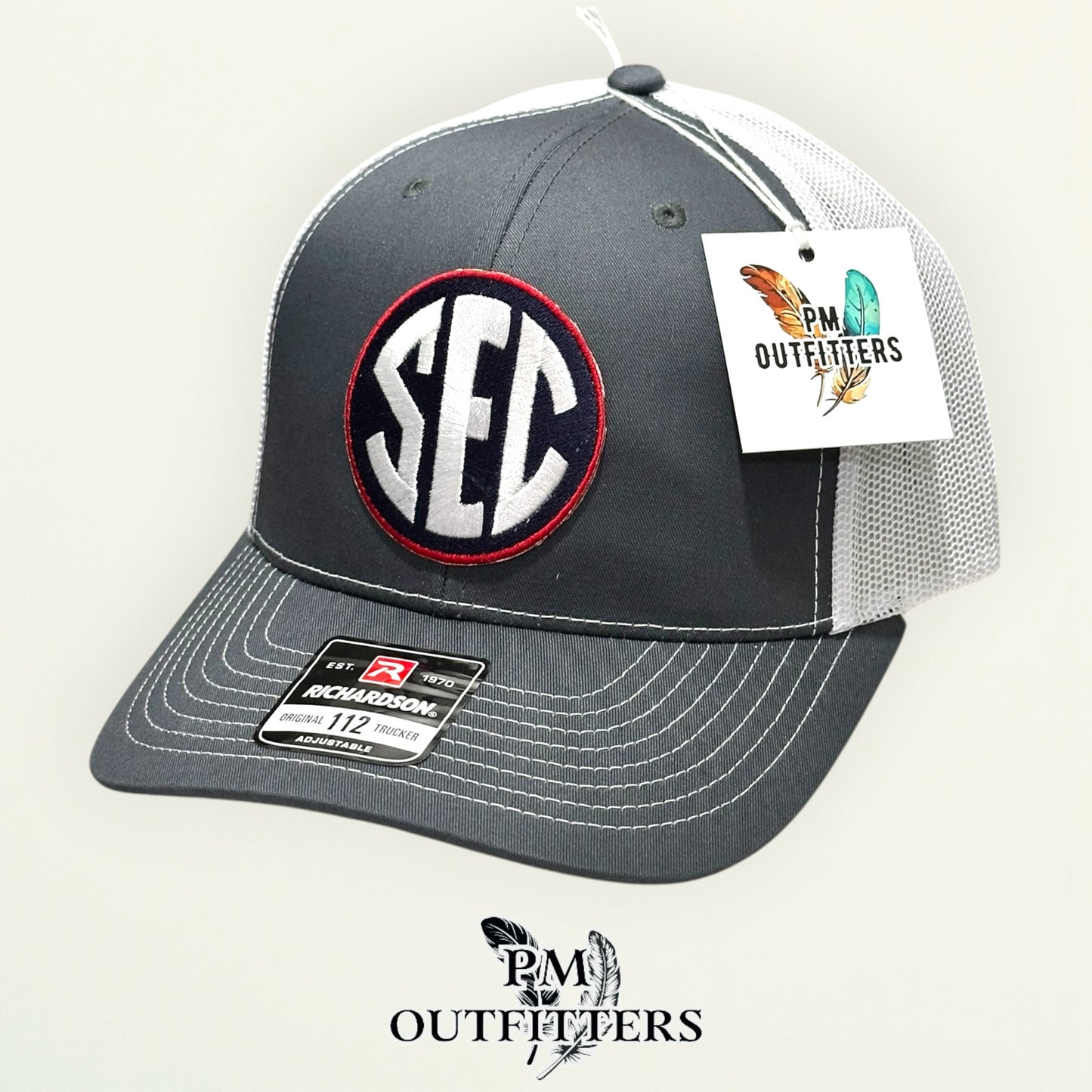 Ole Miss SEC Jersey Patch Trucker Hat | PM Outfitters Richardson 112 Charcoal & White | Hotty Toddy